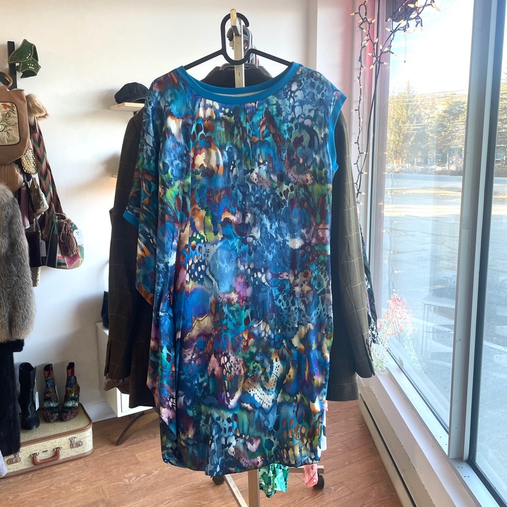 Joeffer Caoc Multicolor Abstract Print Asymmetrical Silk Dress - Sz S